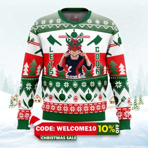 let's cook food wars ugly christmas sweater 1