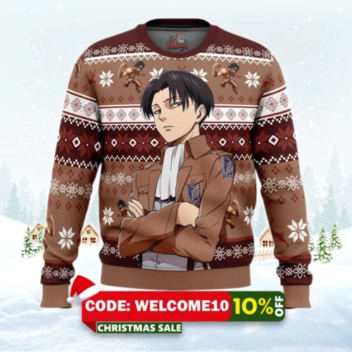 levi ackerman attack on titan ugly christmas sweater 1