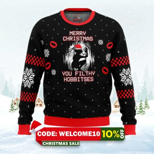lord of the rings filthy hobitses ugly christmas sweater 1
