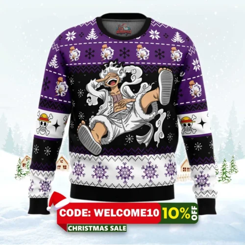 luffy gear 5 sun god nika one piece ugly christmas sweater 1
