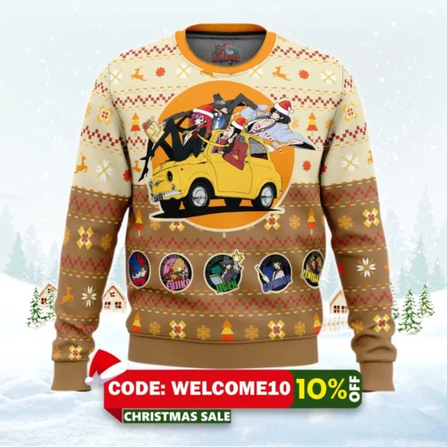 lupin the 3rd happy trip ugly christmas sweater 1