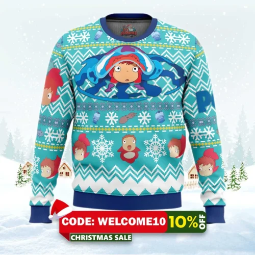 magical ponyo studio ghibli ugly christmas sweater 1
