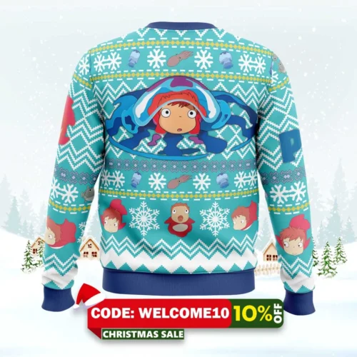 magical ponyo studio ghibli ugly christmas sweater 2