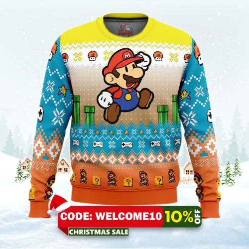 mario adventure ugly christmas sweater 1