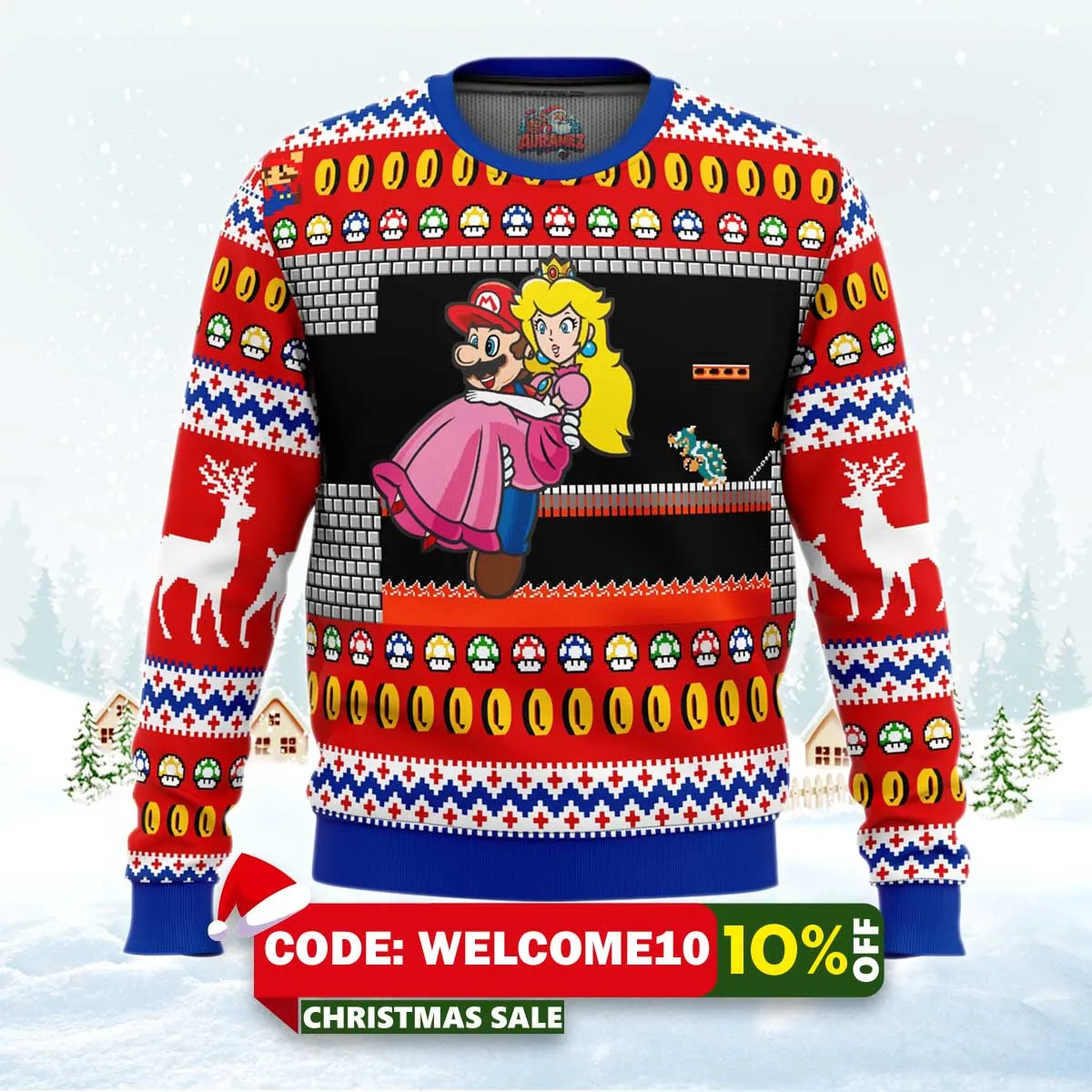 mario bowser's castle ugly christmas sweater 1 mario bowser's castle ugly christmas sweater 1
