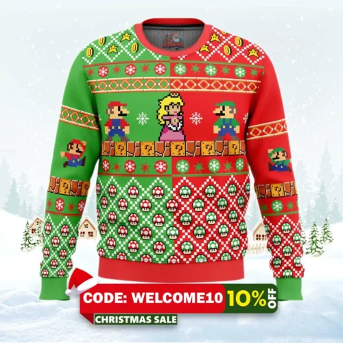mario bros ugly christmas sweater 1