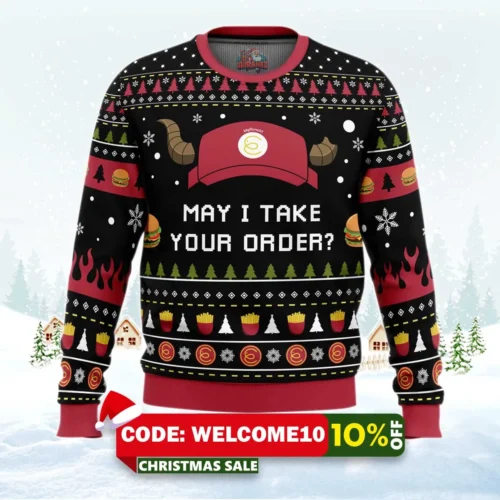 may i take your order the devil is a part timer ugly christmas sweater 1