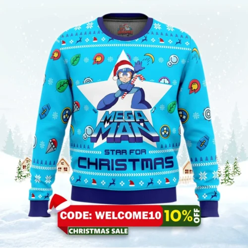 mega man mega christmas ugly christmas sweater 1