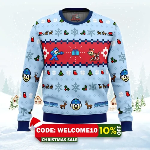 mega man mega holiday ugly christmas sweater 1