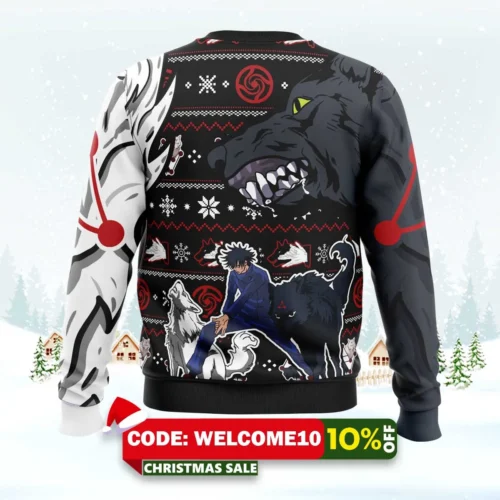 Megumi Divine Dogs Jujutsu Kaisen Ugly Christmas Sweater 1 megumi divine dogs jujutsu kaisen ugly christmas sweater 2