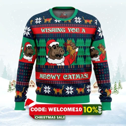 meowy catmas alf ugly christmas sweater 1