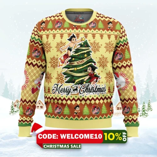 merry christmas astro boy ugly christmas sweater 1