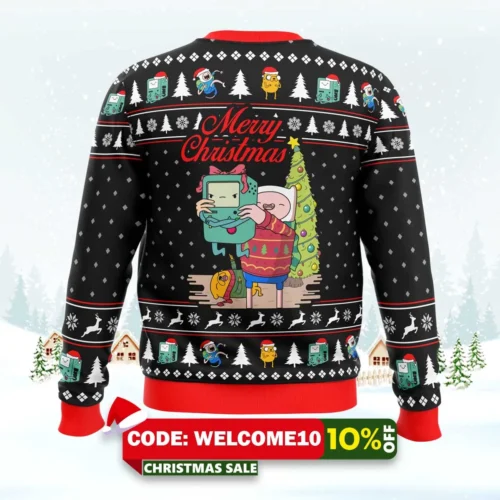 merry christmas bmo finn aventure time ugly christmas sweater 2