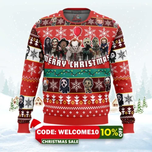 merry christmas nightmares of halloween ugly christmas sweater 1