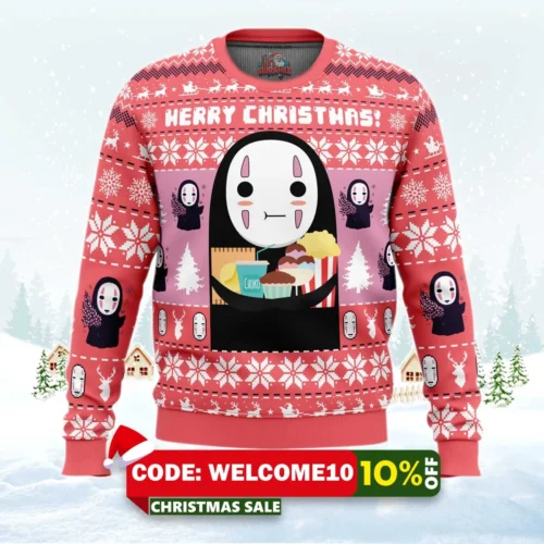 merry christmas no face spirited away ugly christmas sweater 1