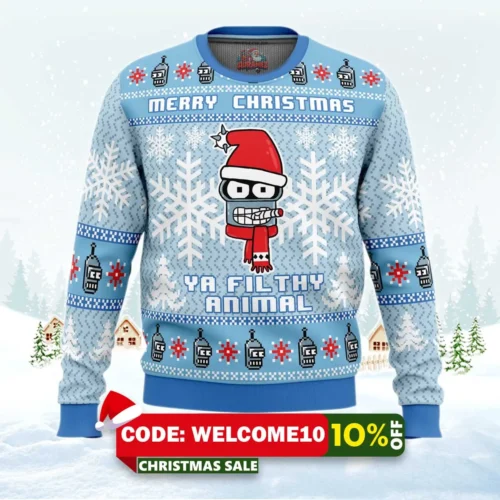 merry christmas ya filthy animal futurama ugly christmas sweater 1