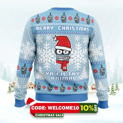 Merry Christmas Ya Filthy Animal Futurama Ugly Christmas Sweater 1 merry christmas ya filthy animal futurama ugly christmas sweater 2