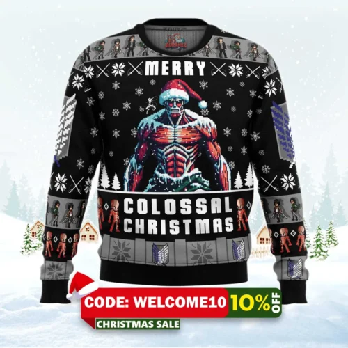 merry colossal christmas attack on titan ugly christmas sweater 1