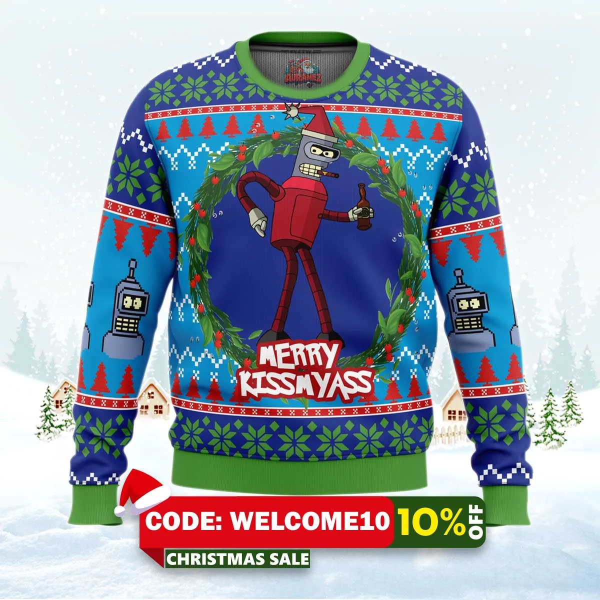 merry kissmyass futurama ugly christmas sweater 1 merry kissmyass futurama ugly christmas sweater 1