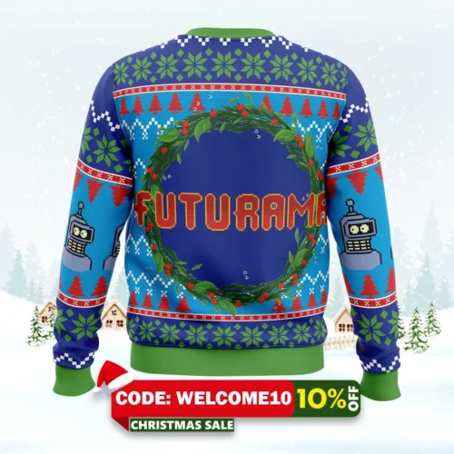 Merry Kissmyass Futurama Ugly Christmas Sweater 1 merry kissmyass futurama ugly christmas sweater 2