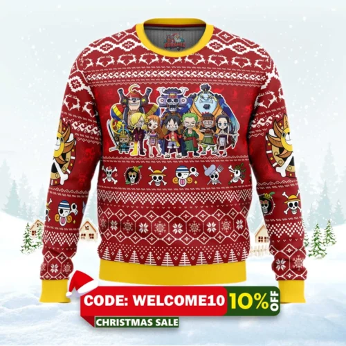 merry mugiwara pirates one piece ugly christmas sweater 1