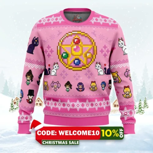 merry senshi sailor moon ugly christmas sweater 1