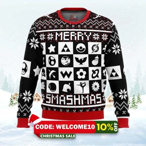 merry smashmas super smash bros ugly christmas sweater 1