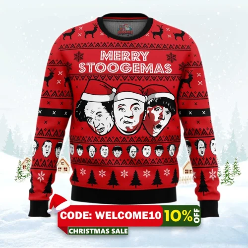 merry stoogemas 3 stooges ugly christmas sweater 1