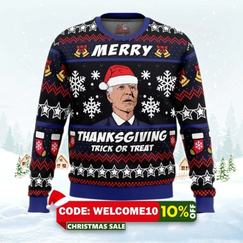 merry thanksgiving biden ugly christmas sweater 1