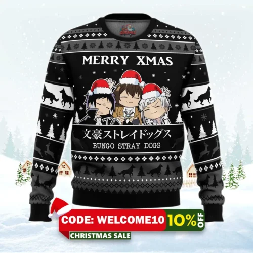 merry xmas bungo stray dogs ugly christmas sweater 1