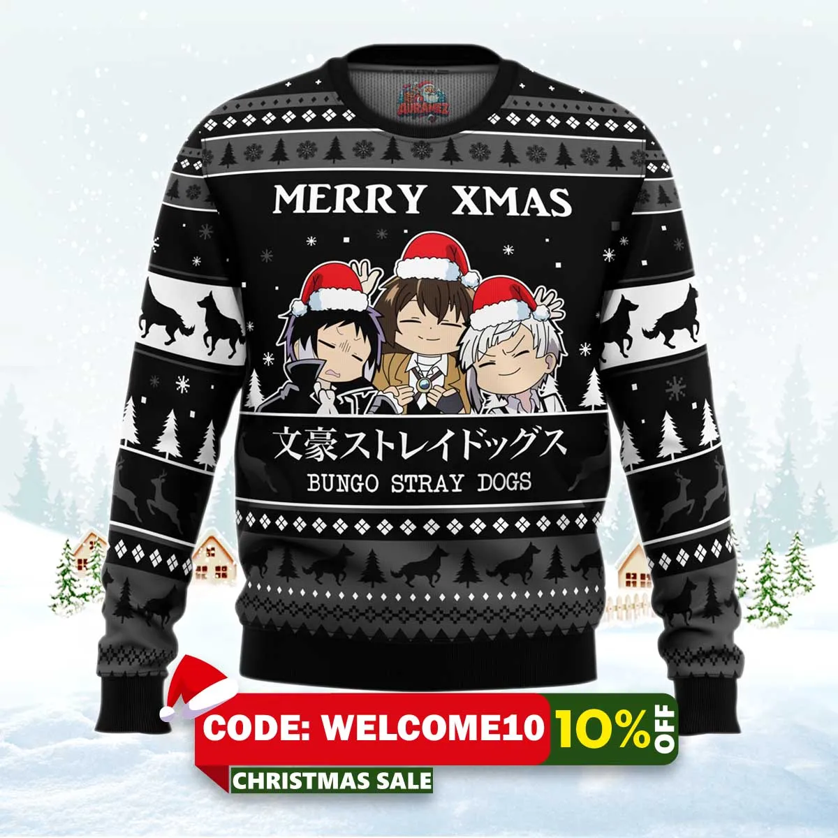 merry xmas bungo stray dogs ugly christmas sweater 1 merry xmas bungo stray dogs ugly christmas sweater 1