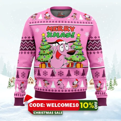 merry xmas courage the cowardly dog ugly christmas sweater 1