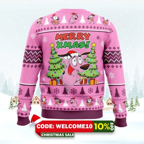 merry xmas courage the cowardly dog ugly christmas sweater 2