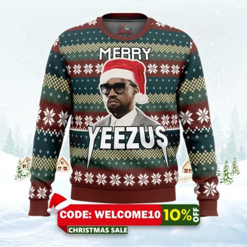merry yeezus kanye west ugly christmas sweater 1