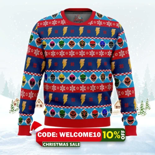 mighty helmets power rangers ugly christmas sweater 1