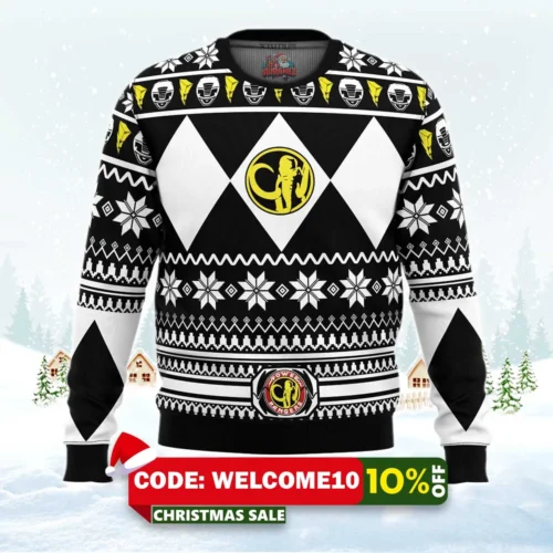 mighty morphin black ranger power rangers ugly christmas sweater 1