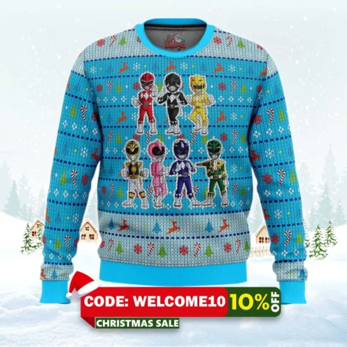 mighty morphin chibis power rangers ugly christmas sweater 1