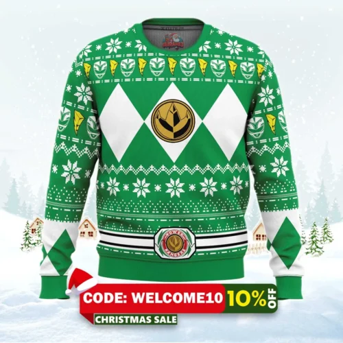 mighty morphin green ranger power rangers ugly christmas sweater 1