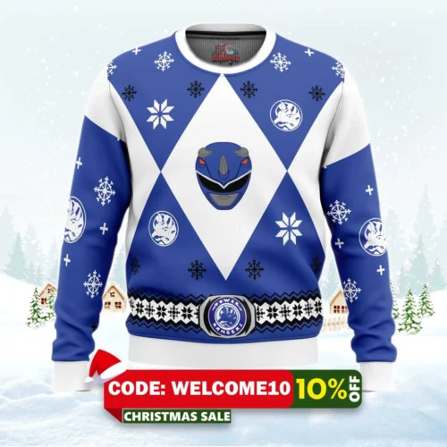 mighty morphin power rangers blue ugly christmas sweater 1