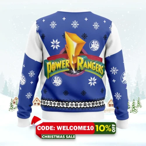 mighty morphin power rangers blue ugly christmas sweater 2