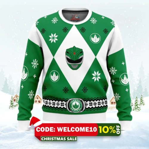 mighty morphin power rangers green ugly christmas sweater 1