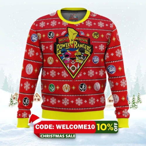 mighty morphin power rangers holiday ugly christmas sweater 1
