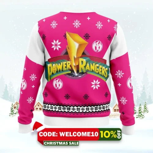 Mighty Morphin Power Rangers Pink Ugly Christmas Sweater 1 mighty morphin power rangers pink ugly christmas sweater 2