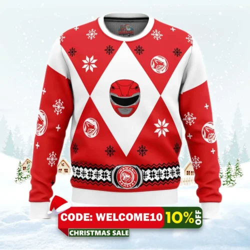 mighty morphin power rangers red ugly christmas sweater 1