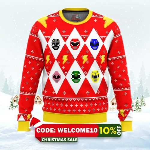 mighty morphin power rangers ugly christmas sweater 1