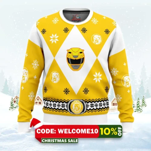 mighty morphin power rangers yellow ugly christmas sweater 1
