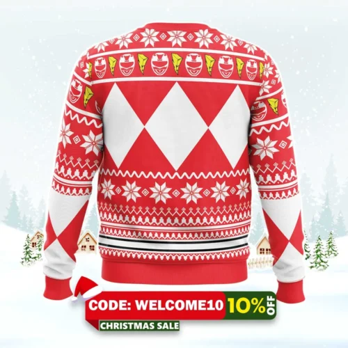 mighty morphin red ranger power rangers ugly christmas sweater 2