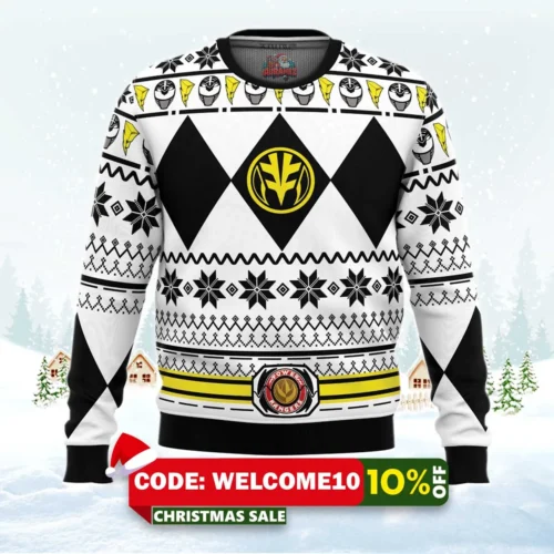 mighty morphin white ranger power rangers ugly christmas sweater 1