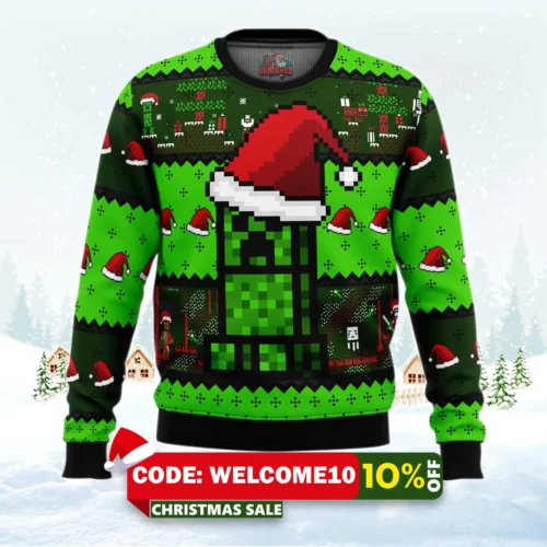 minecraft creepr ugly christmas sweater 1