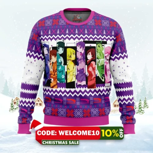 monogatari girls bakemonogatari ugly christmas sweater 1